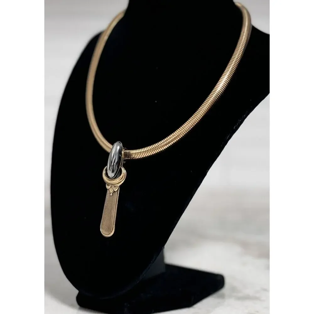 Vintage Ermani Bulatti Gold Tone Chunky Choker Collar Pendant Necklace
